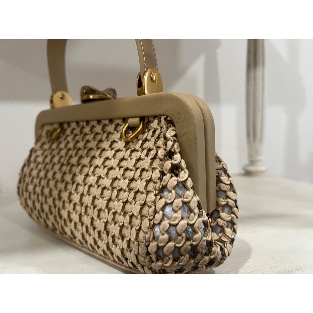 Cult Gaia Zuma Mini Crossbody in Sand - Woven Leather Kiss Lock - Picture 11 of 11